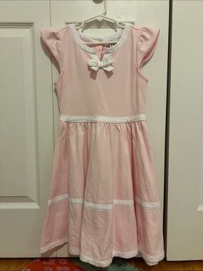 Janie and Jack Pink Dress with White Bow and Trim